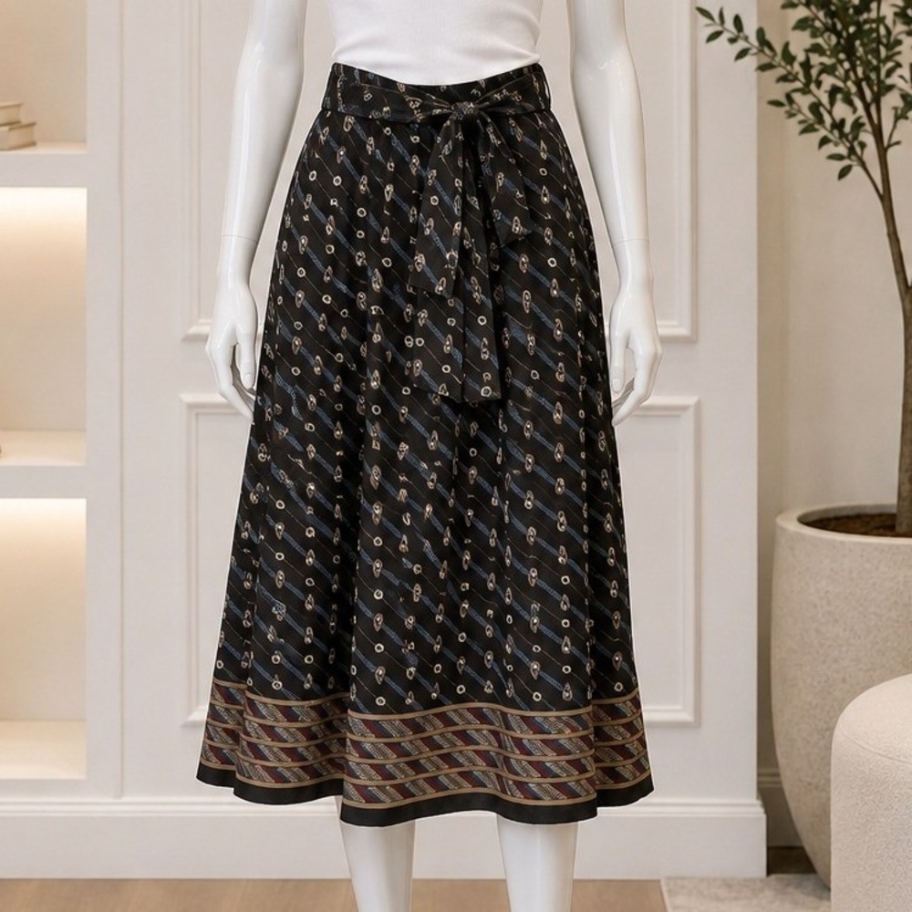 Breckenridge Womens Skirt Paisley Floral Striped Midi Black 4 - Picture 1 of 6
